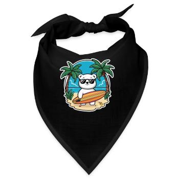 Cooler Eisbär Am Strand Mit Surfbrett - Bandana - Schwarz - Vorne