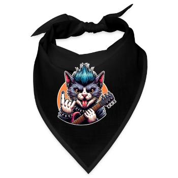 Katze Rock and Roll Gitarrist - Bandana - Schwarz - Vorne