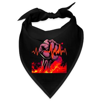 Starke Faust mit feurigen Herzschlag - Bandana - Schwarz - Vorne