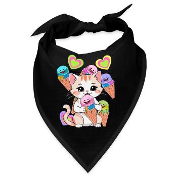 Katze Eis Eiskrem Kinder Kind Süßigkeiten - Bandana - Schwarz - Vorne