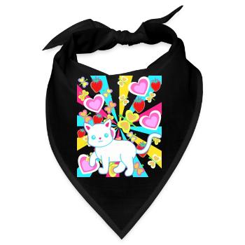 bunt farbenfreudig Retro Sommer Katze Katzen - Bandana - Schwarz - Vorne