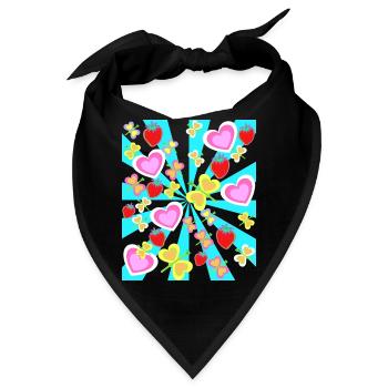 Retro Sommer Erdbeeren Herz Schmetterlinge Natur - Bandana - Schwarz - Vorne