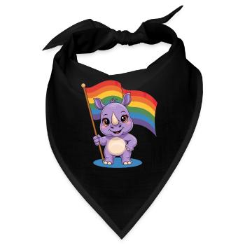 Niedliches Nashorn Mit Regenbogenfahne - Bandana - Schwarz - Vorne