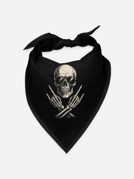 Rock Musik, Totenkopf, Rock Hand, Heavy Metal - Bandana - Schwarz - Vorne