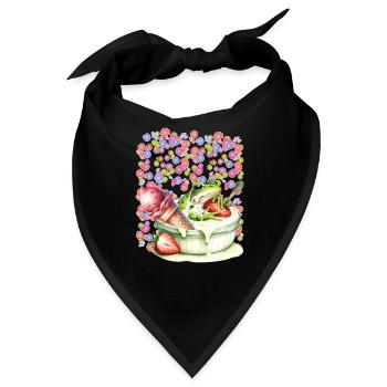 Frosch Frösche Dessert Eis Eiscrem Eiskrem Erdbeer - Bandana - Schwarz - Vorne