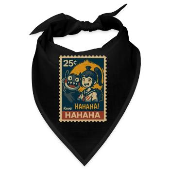 Mädchen mit Yokai Katze und Vollmond - Bandana - Schwarz - Vorne