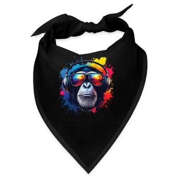 Buntes Affenkopf mit Kopfhörern - Bandana - Schwarz - Vorne