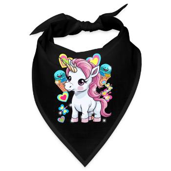 Einhorn Kinder Mädchen Jungen Eis Eiskrem - Bandana - Schwarz - Vorne