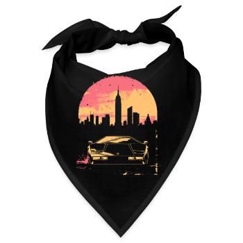 Synthwave 80er Vaporwave Retro Auto Skyline Motiv - Bandana - Schwarz - Vorne