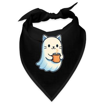 Kaffeegeist Katze mit Becher - Bandana - Schwarz - Vorne