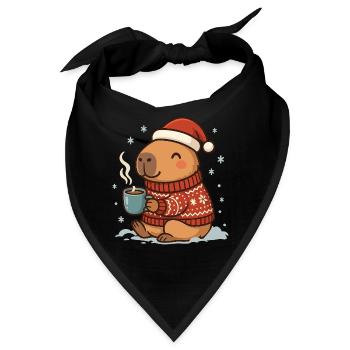 ✨ Cozy Capybara mit Kakao & Weihnachtsmütze - Bandana - Schwarz - Vorne