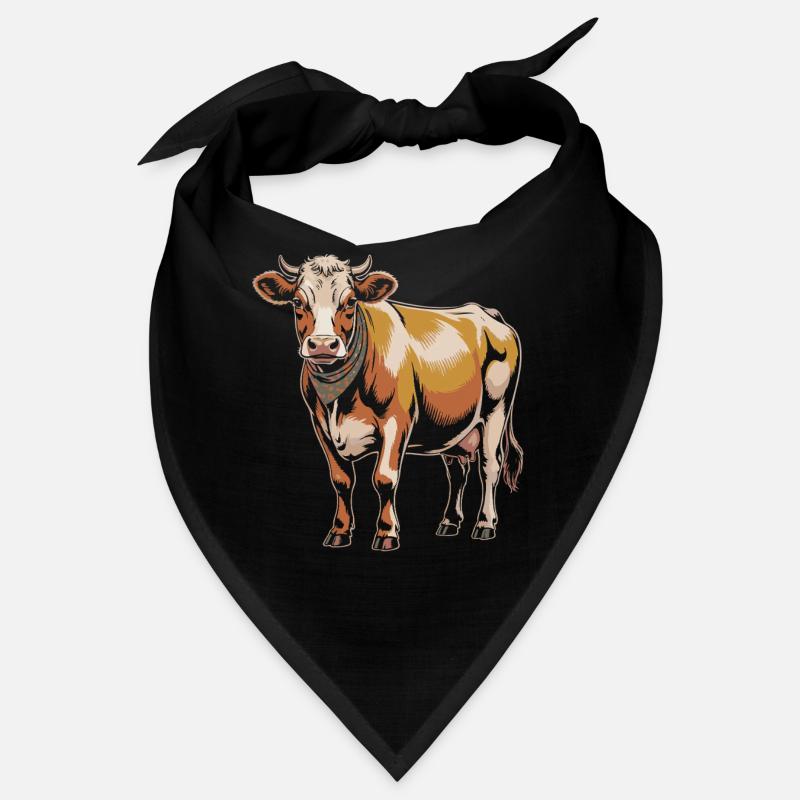 Portrait de vache avec bandana dans les tons de terre - Bandana - noir