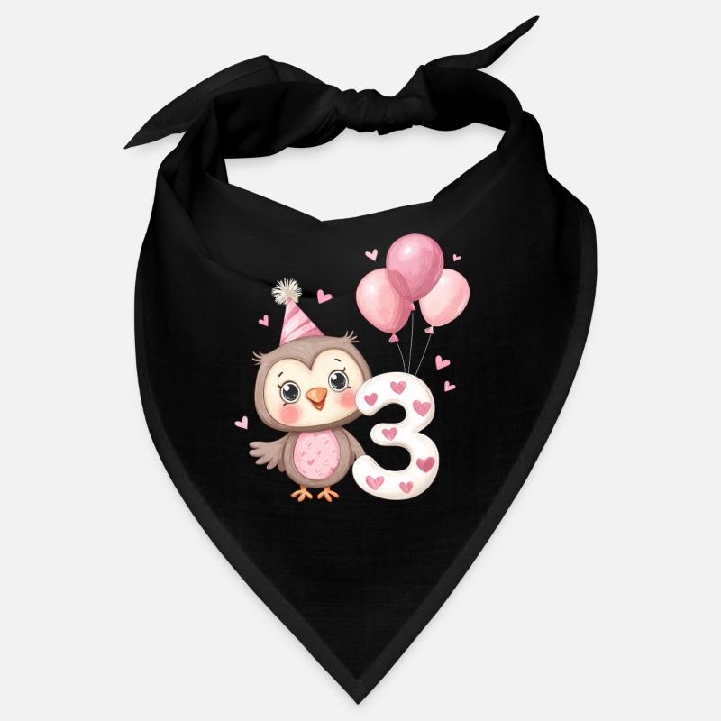 Eule zum dritten Geburtstag mit Luftballons - Bandana - Schwarz