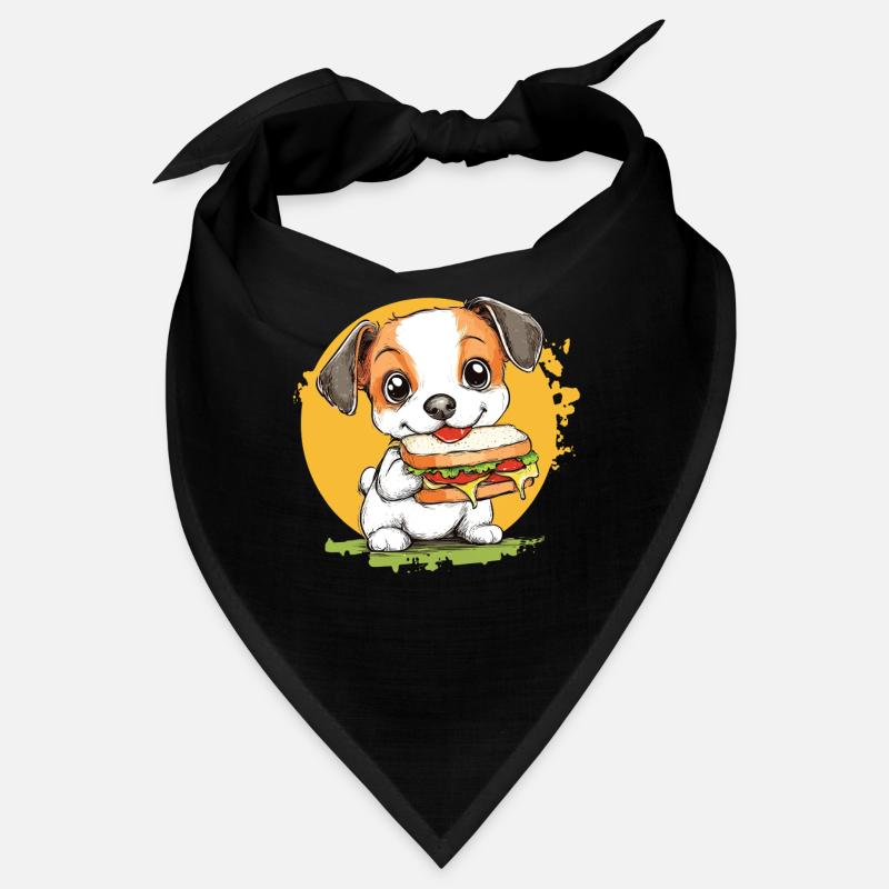 Petit chien dégustant un hamburger Bandana