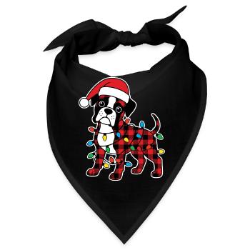 Hund Boxer Weihnachten Plaid Rot Plaid - Bandana - Schwarz - Vorne