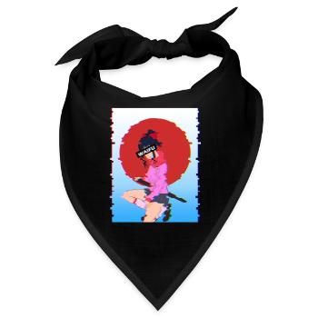 Glitch Samurai Waifu: Vaporwave-Ästhetik - Bandana - Schwarz - Vorne