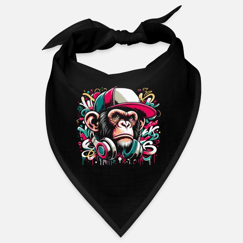 Hip Hop Affe mit Cap und Kopfhörer Bandana