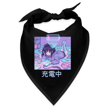 Anime Girl Low Battery Aufladen Pixel Art - Bandana - Schwarz - Vorne