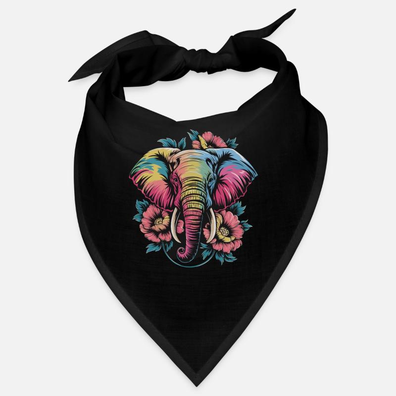  Bunter Elefant mit Blumen Boho Tierliebe Ethno Bandana