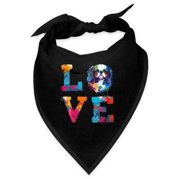 King Charles Spaniel liebt bunte, abstrakte Farben - Bandana - Schwarz - Vorne