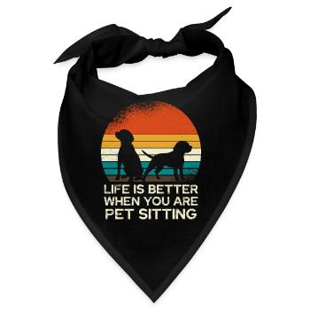 Retro Hundesitting Sonnenuntergang - Bandana - Schwarz - Vorne