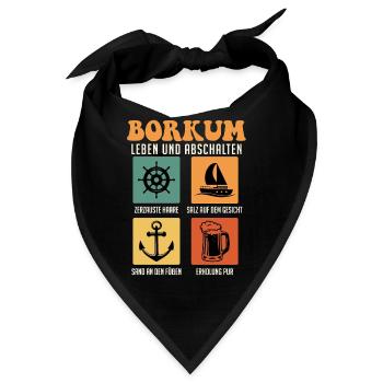 Nordsee BORKUM LEBEN UND ABSCHALTEN Retro Lustig - Bandana - Schwarz - Vorne