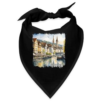 Aquarell von Zürich, Zürich Schweiz - Bandana - Schwarz - Vorne