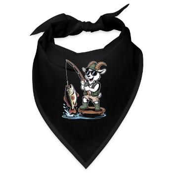 Lustige Angelziege Mit Großem Fang Am See - Bandana - Schwarz - Vorne