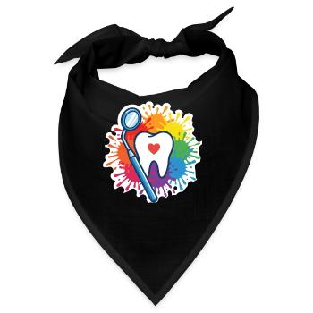 Bunter Zahn Mit Herz Und Dentalspiegel - Bandana - Schwarz - Vorne
