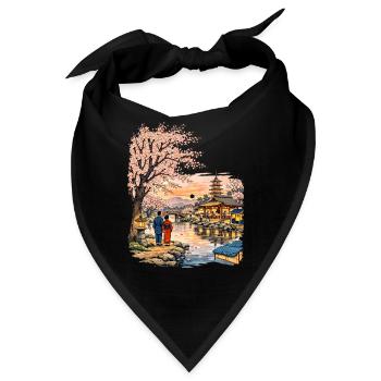 Traditioneller Japanischer Kirschblüten - Bandana - Schwarz - Vorne