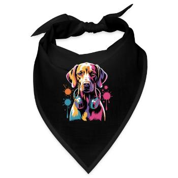 Viszla mit Kopfhörer - Bandana - Schwarz - Vorne