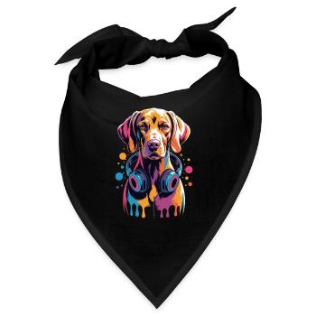 Viszla mit Kopfhörer - Bandana - Schwarz - Vorne