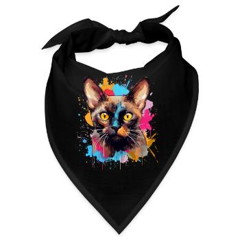 Burmesisches Katzengesicht – bunte Splash-Art - Bandana - Schwarz - Vorne