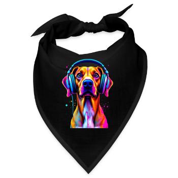 Viszla mit Kopfhörer - Bandana - Schwarz - Vorne