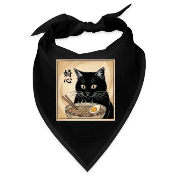 Vintage Japanese Black Cat Ramen Bowl Kawaii Anime - Bandana - Schwarz - Vorne