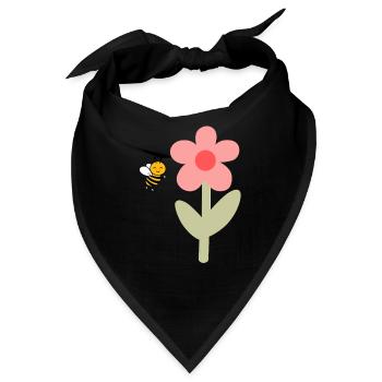 Biene und Blume – fröhliches Motiv - Bandana - Schwarz - Vorne