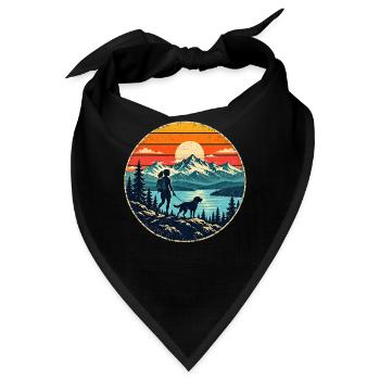 Wandern mit Hund – Wanderin Berge Retro - Bandana - Schwarz - Vorne