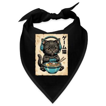 Gamer-Katze mit Ramen und Headset - Bandana - Schwarz - Vorne