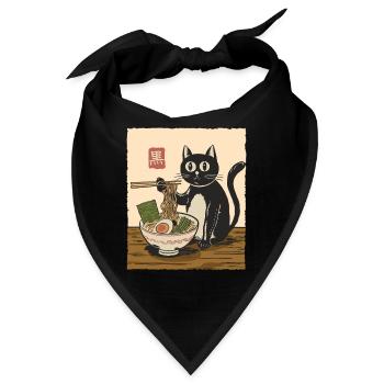 Retro Schwarze Katze Ramen Nudeln Kunst - Bandana - Schwarz - Vorne