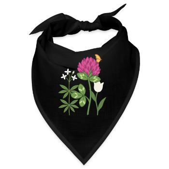 Tulpe Blumen Waldmeister Rotklee floral Zeichnung - Bandana - Schwarz - Vorne