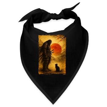 Samurai Bigfoot, Japanisch Grafik, Schwarze Katze - Bandana - Schwarz - Vorne