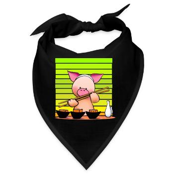 Schwein versucht Sushi mit Stäbchen - Bandana - Schwarz - Vorne