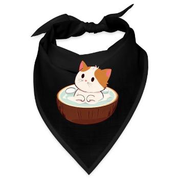 Katze badet in Kokosmilch, Entspannendes Tierdesig - Bandana - Schwarz - Vorne