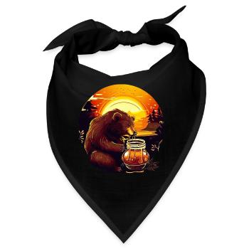 Bär isst Honig im Sonnenuntergang - Bandana - Schwarz - Vorne