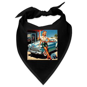 Retro Pinup am Oldtimer - Bandana - Schwarz - Vorne