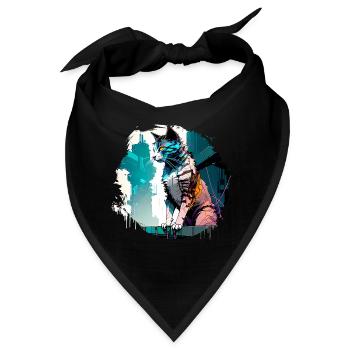 Cat Rooftop Watcher in futuristischer Cyber-City - Bandana - Schwarz - Vorne