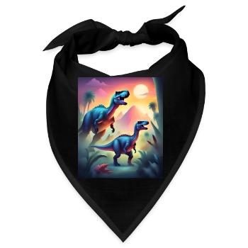 Epische bunte Dinosaurier und Sonnenuntergang - Bandana - Schwarz - Vorne