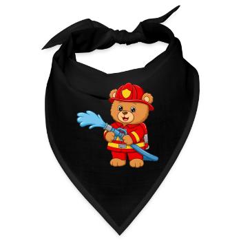 Teddybär Feuerwehrmann mit Schlauch - Bandana - Schwarz - Vorne