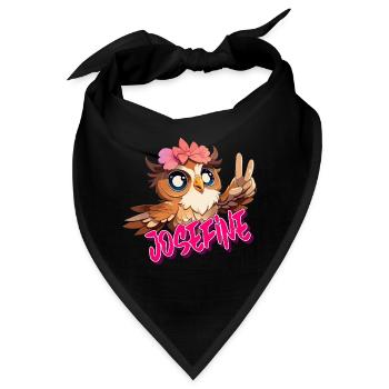 JOSEFINE - Schöner Mädchen Name mit süßer EULE - Bandana - Schwarz - Vorne