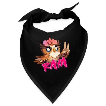RAYA - Schöner Mädchen Name mit süßer EULE - Bandana - Schwarz - Vorne